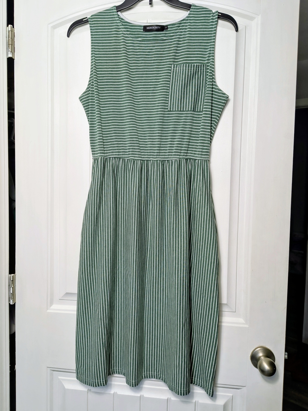 Madewell Green Striped Sleeveless Midi Dress